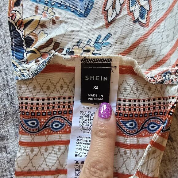 Shein Crop Top Womens Extra Small Multicolor Boho Print Tie Front Bandana Style - Picture 3 of 10